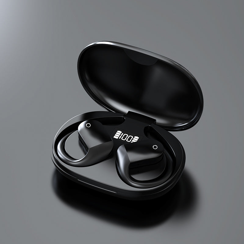 Audífonos Bluetooth Deportivos Over-Ear Inalámbricos, con micrófono integrado, diseño ergonómico con ganchos y estuche portátil.